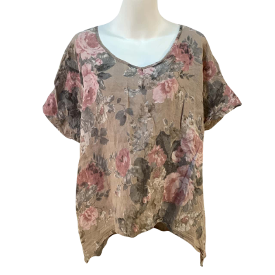 Cali & Co Womens Size XXL Linen Top Brown / Pink  