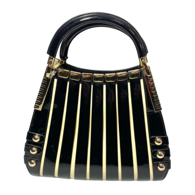 Serenade Beverly Hills Collection Black /  Gold Patent Leather Handbag 
