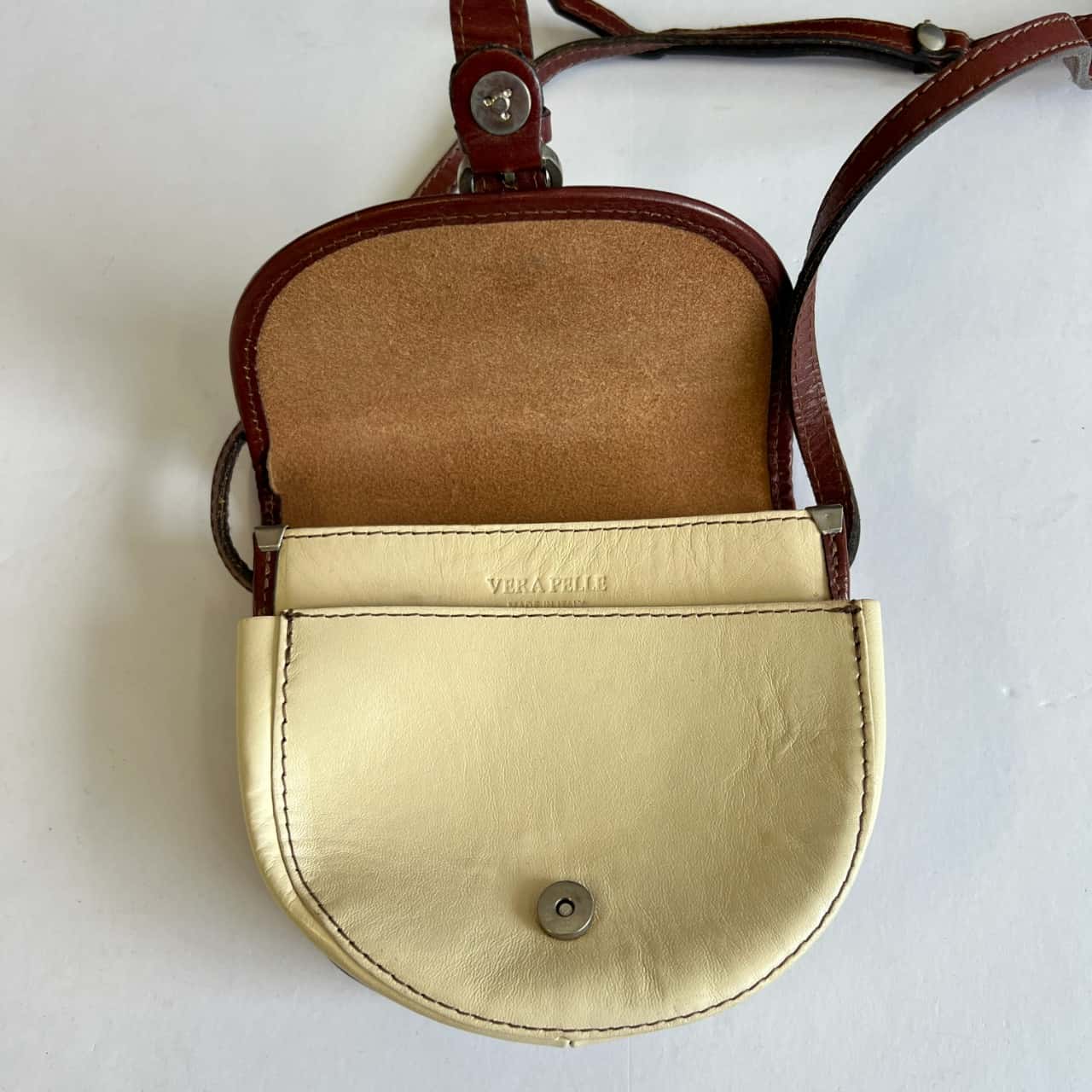 Vera Pelle Womens Leather Mini Saddle Crossbody Bag Beige (s)