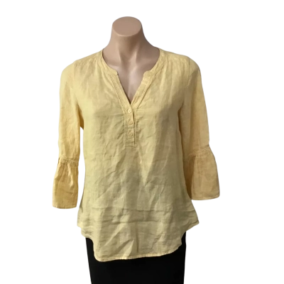 Katies Womens  Size 8 Yellow Linen 3/4 Sleeve V-neck Top 