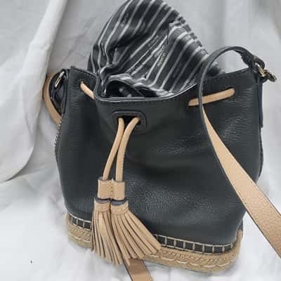 MIMCO Olive Leather Handbag with Leather Drawstring and High Quality Synthetic Inner Lining