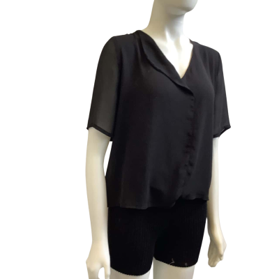 The Ark Womens  Size L V Neck Layered Blouse / Top Black