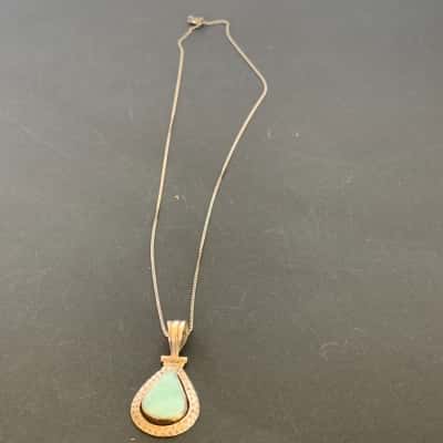 Artisan Sterling Silver Green Larimar Teardrop Pendant Necklace