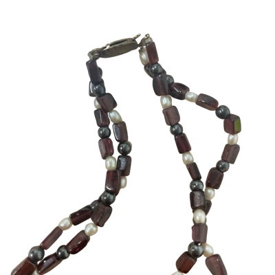 Vintage Burgundy/Pearl Beaded Necklace 