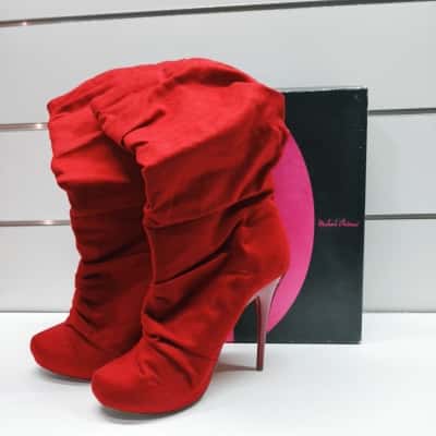 Michael Antonio Women's Odon Slouch Boots Red Faux Suede High Heel Size US 8.5 Boxed