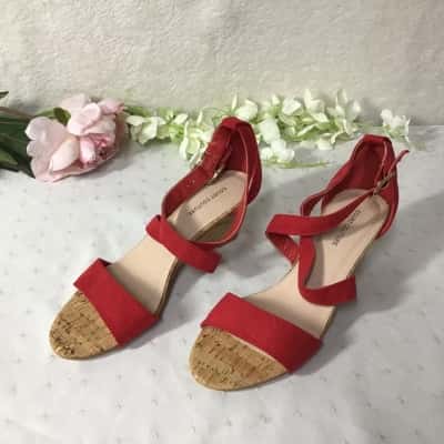 Court Couture Jamia Womens Size 38 Red / Cork Wedge Heel Sandals 