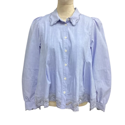  High Everyday Couture Size S Long Sleeve Shirt Blue with Lace Detail