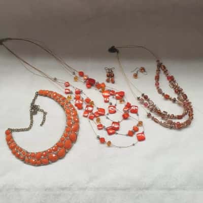  Boho Style Orange Women's Costume Earrings & Necklace Combo Assorted Jewellery Pack