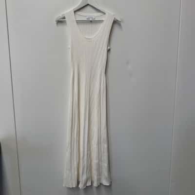 Witchery Ribbed Knitted Midi Dress Off White - Size S 