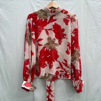 CARLA ZAMPATTI Red Floral Enchantment Shirt Size 10