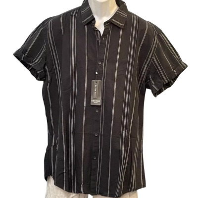 Connor Mens Size L Business Shirt/Short Sleeve Shirt Black/Striped/White