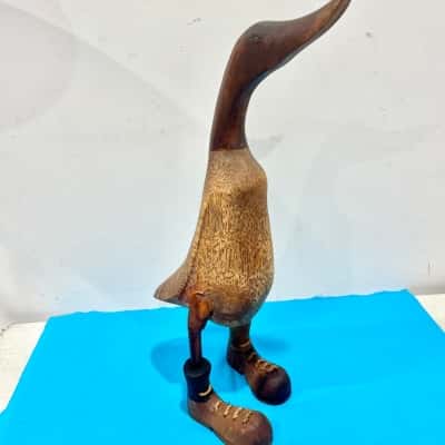 Handcrafted Wooden Duck wearing Boots- just gorgeous 