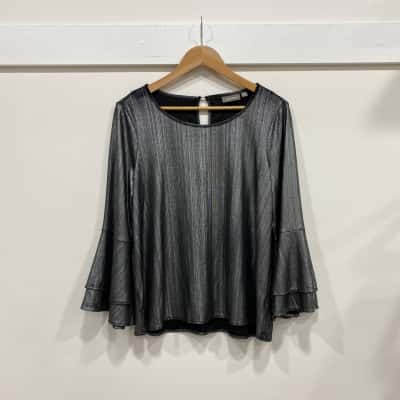 Sussan Womens  Size S Long Sleeve Top Silver 