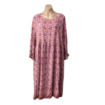 Womens One Size Pink / Purple / Orange / Mustard Floral Long Sleeve Midi Dress 