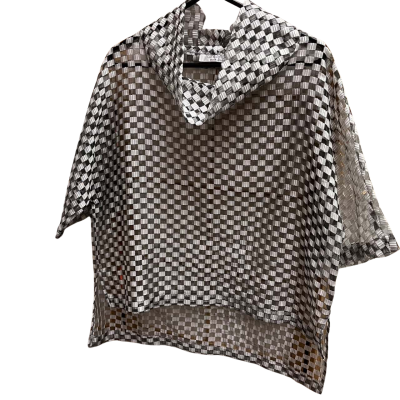 CARLA ZAMPATTI Size L Checked Pattern Semi Sheer Cowl Neck Top
