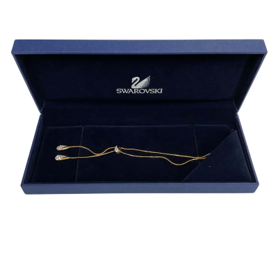 Swarovski Gold Plated Lariat Necklace With 2 Teardrop Shaped Crystal Pave 