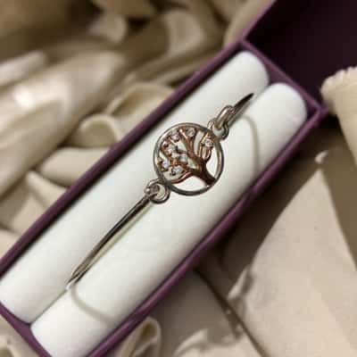  Tree of Life Womens Stretch Bangle Two tone Silver 925  