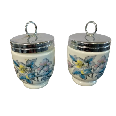 Royal Worcester Egg coddles x2 -Floral blue/pink/yellow