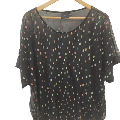 ELK Womens  Size 18 Short Sleeve sheer Top Black  / Multicoloured 
