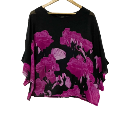 Liz Jordan Womens  Size S Short Sleeve Top Black  / Pattern / Pink  