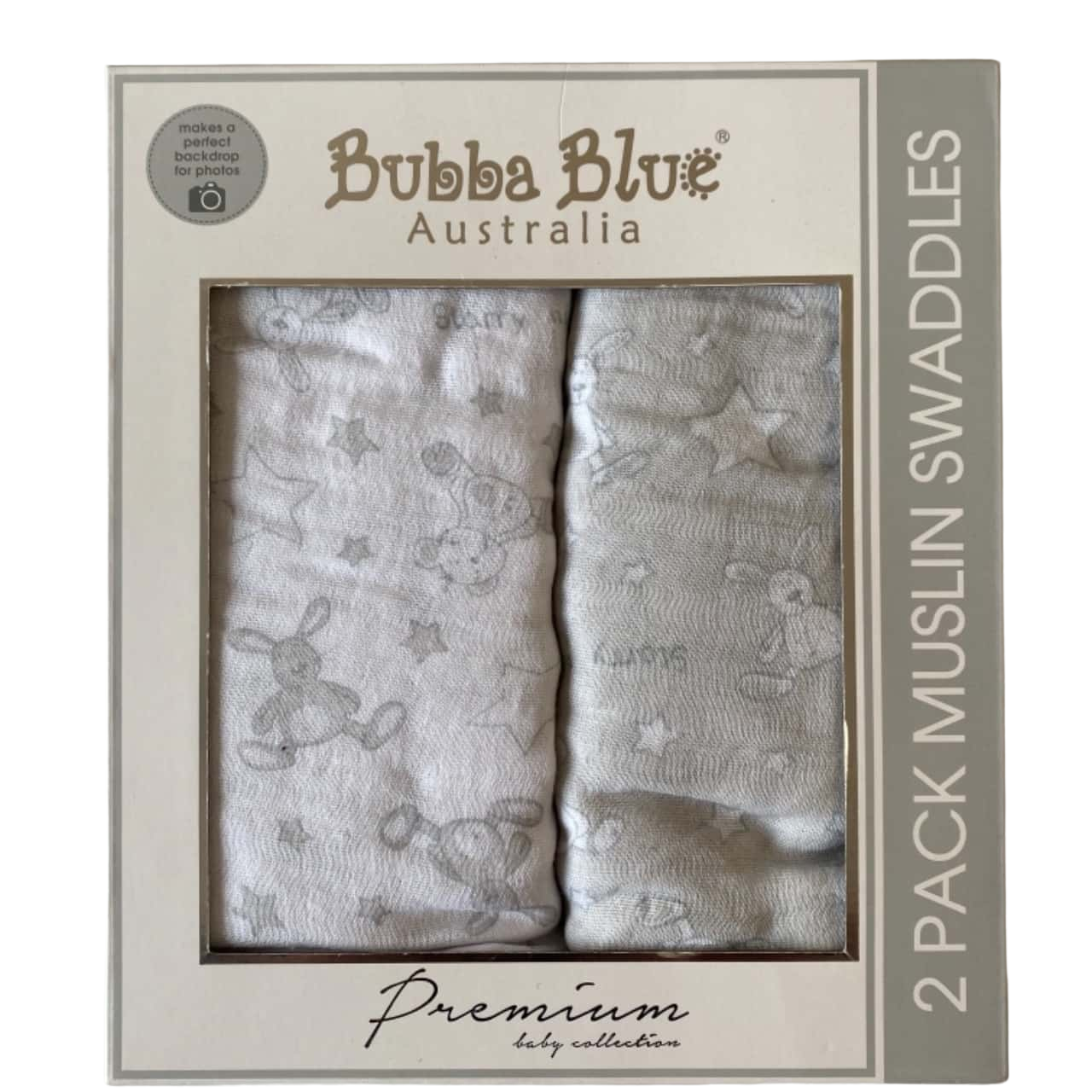 Bubba Blue Australia Baby's 2 Pack Muslin Swaddles Grey & White "Starry