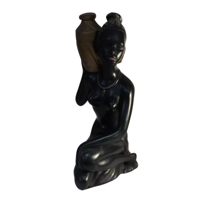 Vintage Kneeling Woman Carrying A Water Jug Chalkware Approx 31 x 13cm