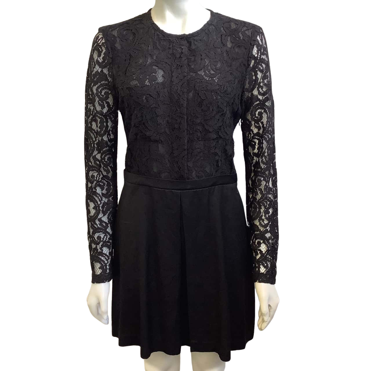 Witchery Womens Size 10 Lace Body Long Sleeve Dress Black (s)