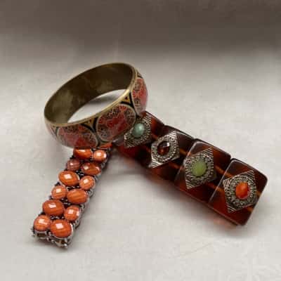  Women’s Orange & Amber Gem Stone Bracelet Combo 
