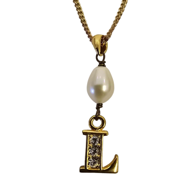  Womens "Willie Creek Pearls" Necklace Pearl with Gold Plate Chain and L with Pearl