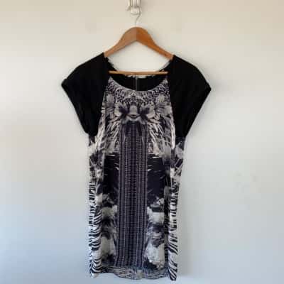 Sportscraft Black White Floral Short Sleeve Mini Dress Size 8