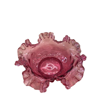 Fenton Glass Cranberry Diamond Optic Bowl