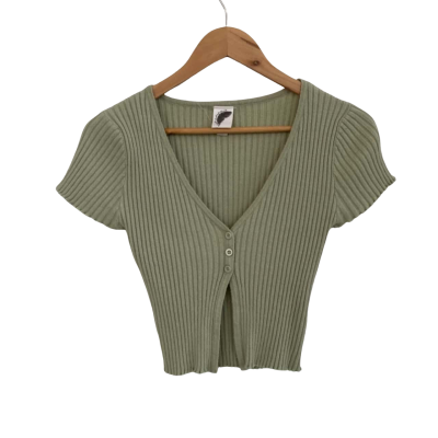 Dont Ask Amanda Womens  Size M Button Up Top / Cropped Top / Short Sleeve Top 