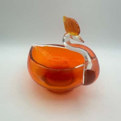 Rex Japan Art Glass Orange Swan