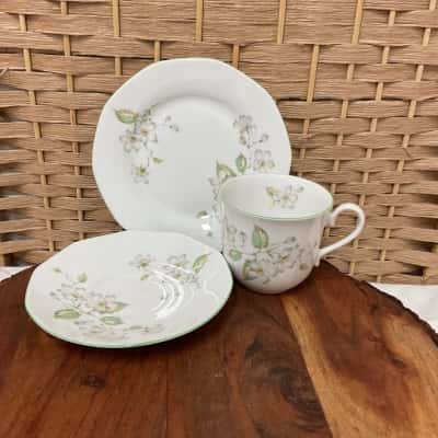 Vintage Set Royal Dover Teacup Saucer Plate Fine Bone China England Floral Hightea