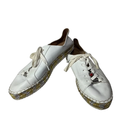 Mimco Womens Size 40 White Leather Lace-up Sneakers with Silver & Gold Trim 