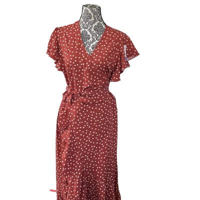  Womens  Size 11.5 Wrap Dress Burnt Orange / Polka Dot 