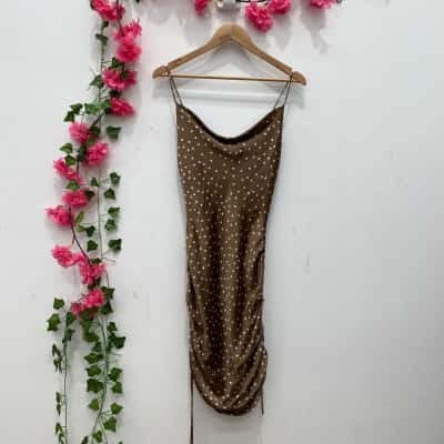 Pagani Womens Mini Dress Size 8 Brown / Cream / Polka Dot 