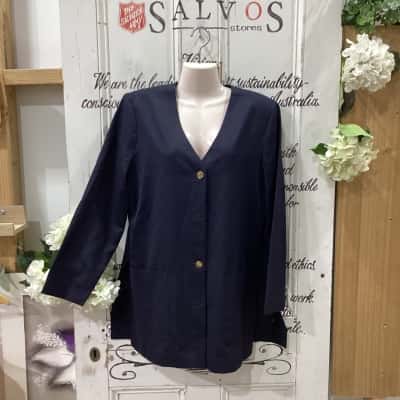  DESIGNED BY EWALDO BOCK FOR SUPERIOR FIT! AUSTRALIAN MADE & OWNED! BNWT RRP $ 229.00!! STUNNING LIGHTWEIGHT WOOL BLEND SHIRT/ JACKET!! Womens  Size 14 Button Up Top / Long Sleeve Top Navy Blue 