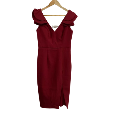 Bariano Womens  Size 10 Leilani Frill Shoulder Midi Dress Cherry