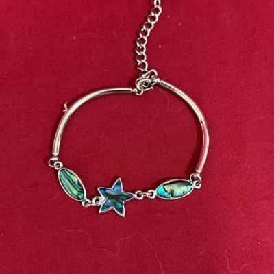  Women's Silver Tone Metal  Bracelet with Paua Shell Pieces