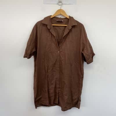 Ziggy and the Sun Brown Linen SHort Sleeve SHirt Size L / M 