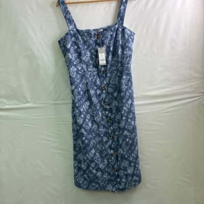 Katies Womens Size 12 Shoestring Strap Dress Blue / White BNWT
