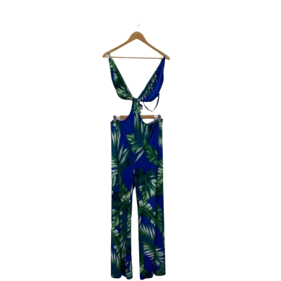 Fashion Nova Womens  Size One Size Sleeveless Jumpsuit Blue Tropical