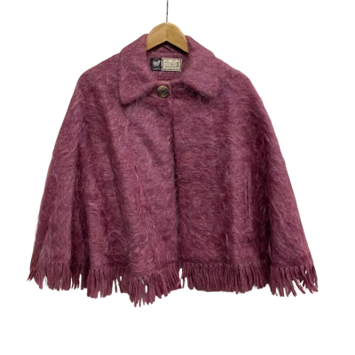 Vintage Mohair Womens Maroon Cape Size S 
