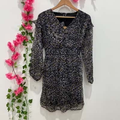 Vero Moda Womens Long Sleeve Dress Size S Black  / Purple / White 