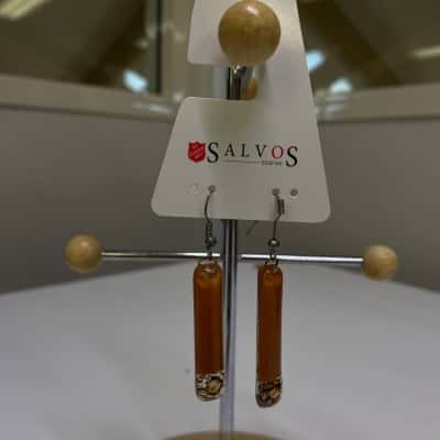  Womens glass orange drop earrings with gold detail 