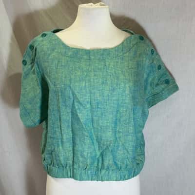 ELK  Size 14 LINEN Boatneck Top Green 