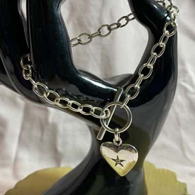 SILVER FOB BRACELET, HEART WITH STAR CHARM