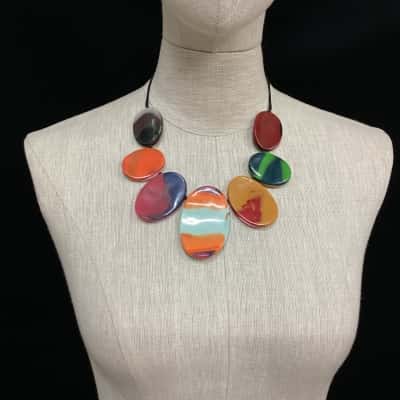 Vibrant Statement with Abstract Resin Riverstone Beads Necklace Multicoloured 