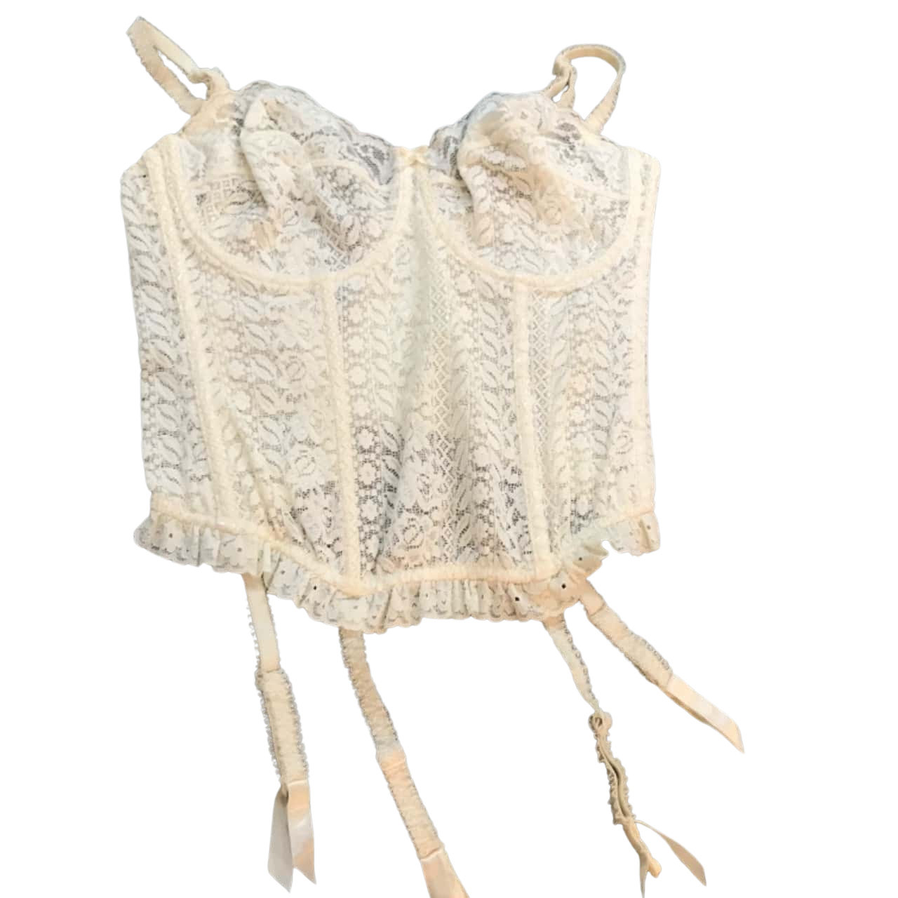 Sorcerey Womens Lace Corset with Suspenders Size 16D White